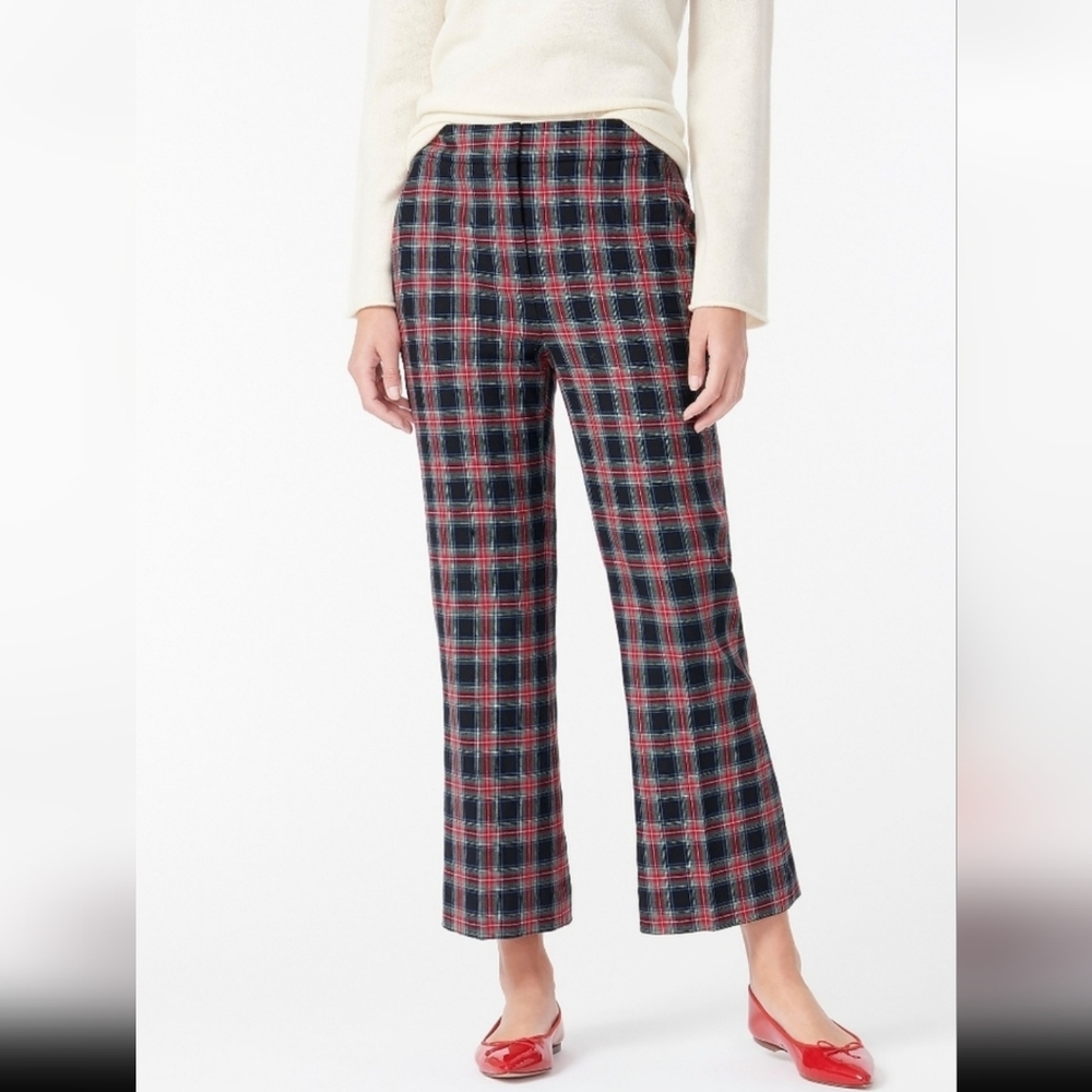 NWOT J.Crew Hayden Wool Stewart Tartan Plaid Kickout Flare Croped Pants Black 8